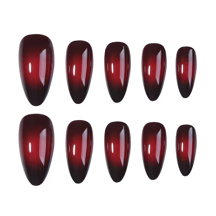 Aurellia | Wine Red Ombre Almond Pressons Nails