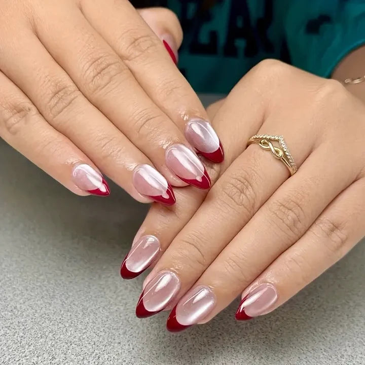 Aurellia | Almond French-Style Cat-Eye Rosy Press-on Nails