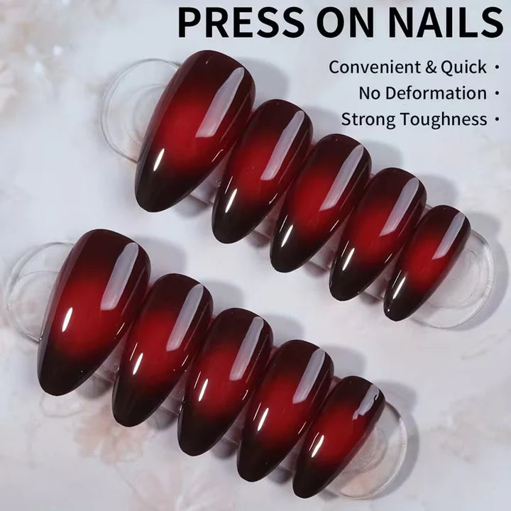 Aurellia | Wine Red Ombre Almond Pressons Nails